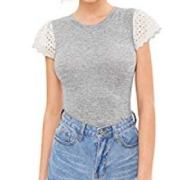 SweatyRocks Women's Eyelet Short Sleeve T-Shirt - Picture 2 of 5